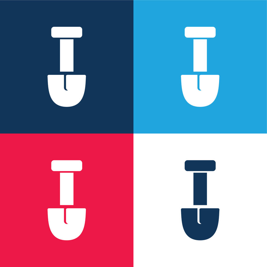 Nagy lapát kék és piros négy szín minimális ikon készlet - Vektor, kép
