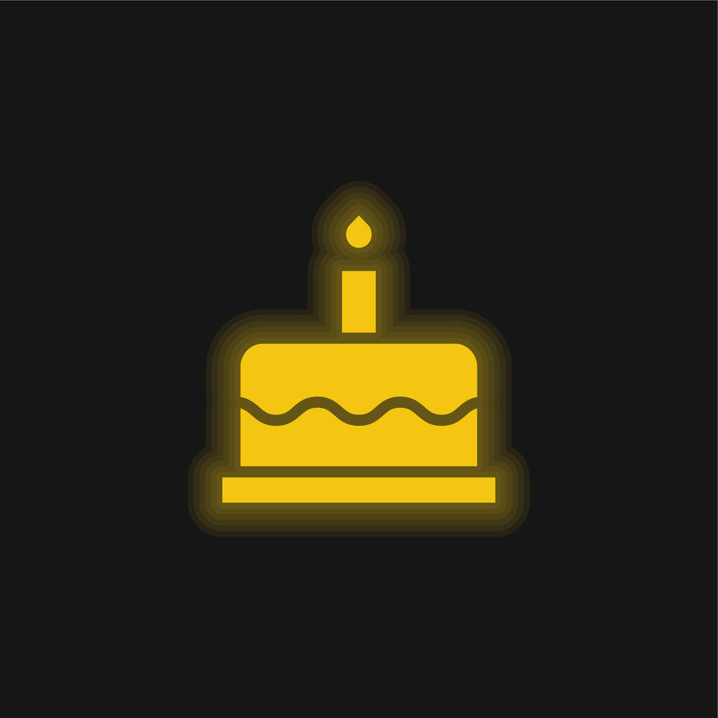 Születésnap Torta sárga izzó neon ikon - Vektor, kép