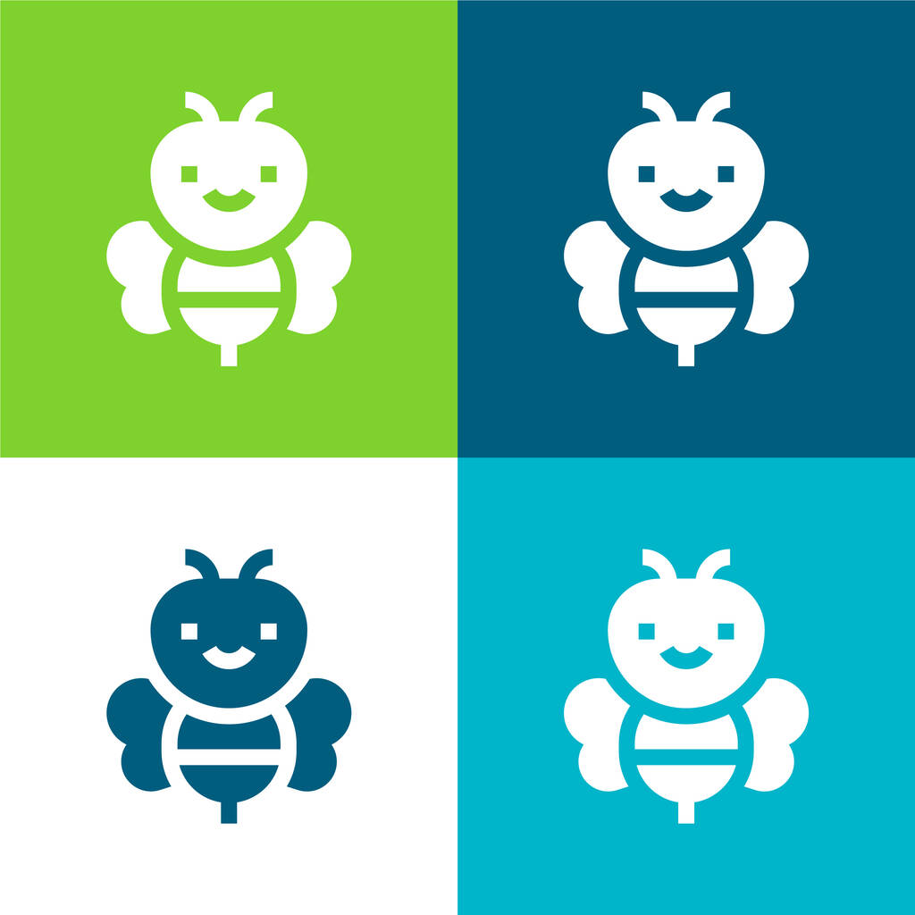 Conjunto de ícones mínimos de quatro cores Bee Flat - Vetor, Imagem