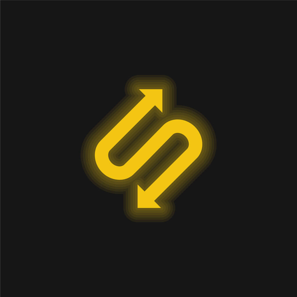 S字型の2つの点を持つ矢印黄色の輝くネオンアイコン - ベクター画像