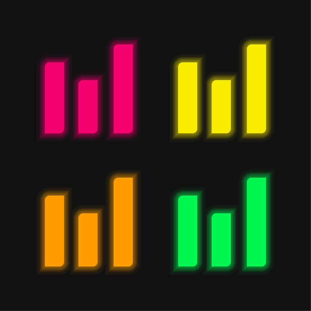 Bars Graph For Business négy színű izzó neon vektor ikon - Vektor, kép