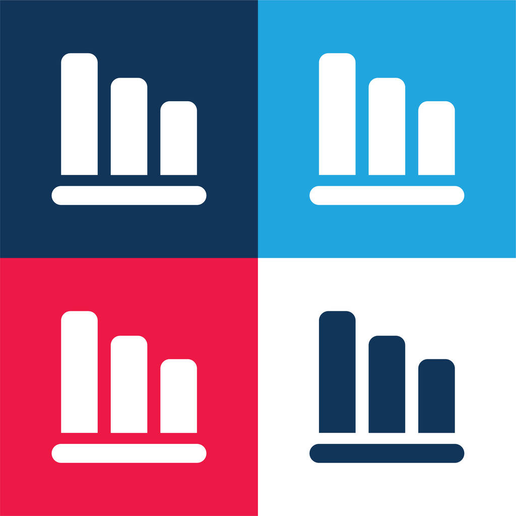 Leereszkedő rácsok grafikus kék és piros négy szín minimális ikon készlet - Vektor, kép