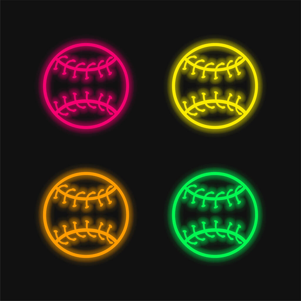 Baseball Ball Outline icona vettoriale al neon incandescente a quattro colori - Vettoriali, immagini
