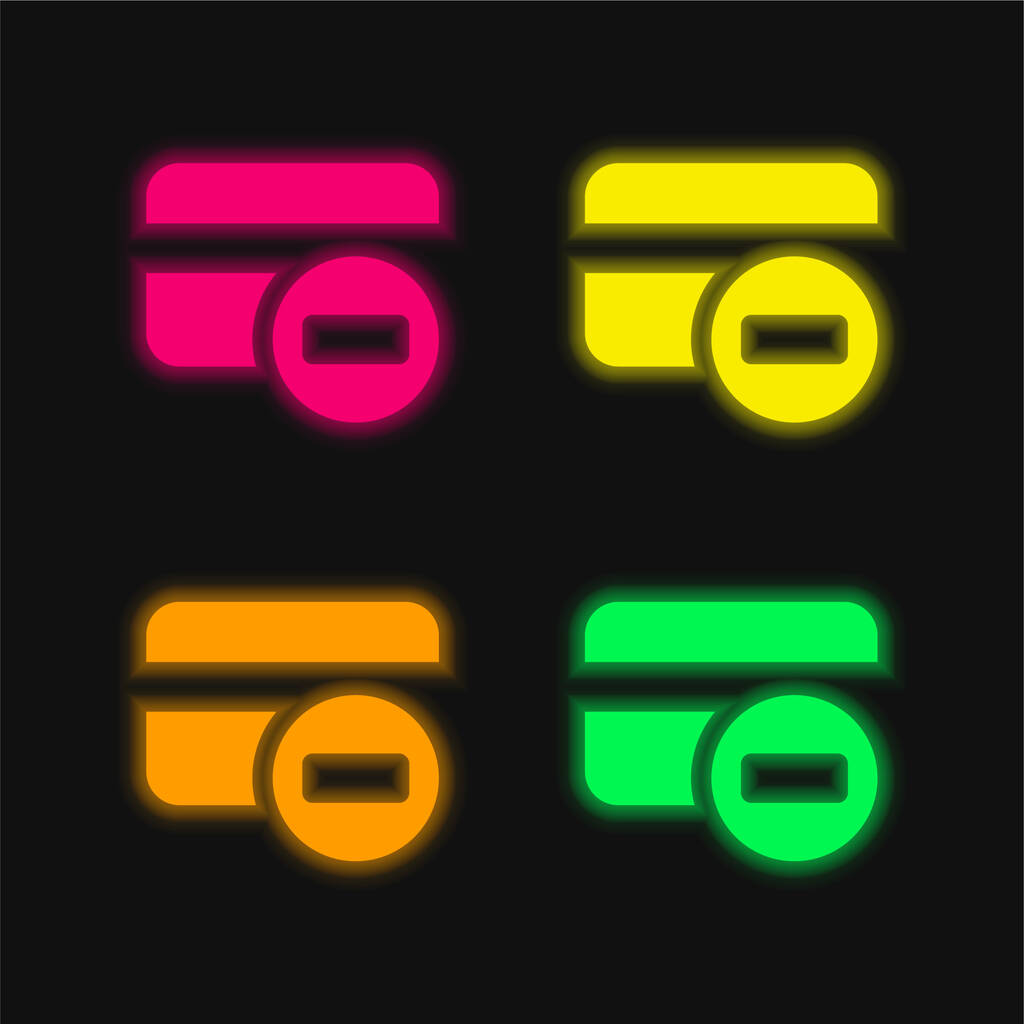 Block Kreditkarte vier Farbe leuchtenden Neon-Vektor-Symbol - Vektor, Bild