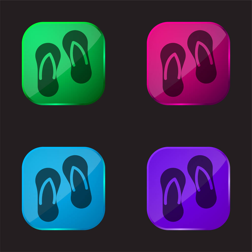 Zapatillas de playa icono de botón de cristal de cuatro colores - Vector, imagen