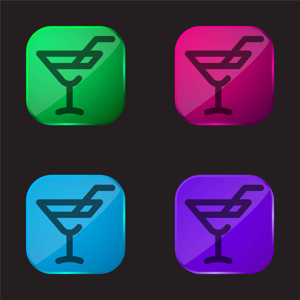 Boisson alcoolisée icône de bouton en verre de quatre couleurs - Vecteur, image