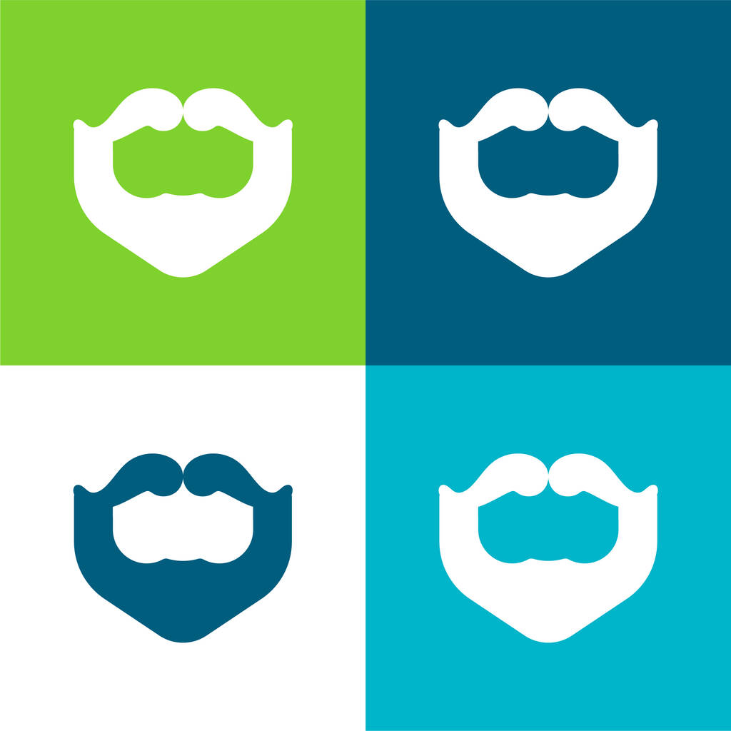 Борода плоские четыре цвета минимальный набор значков - Вектор,изображение