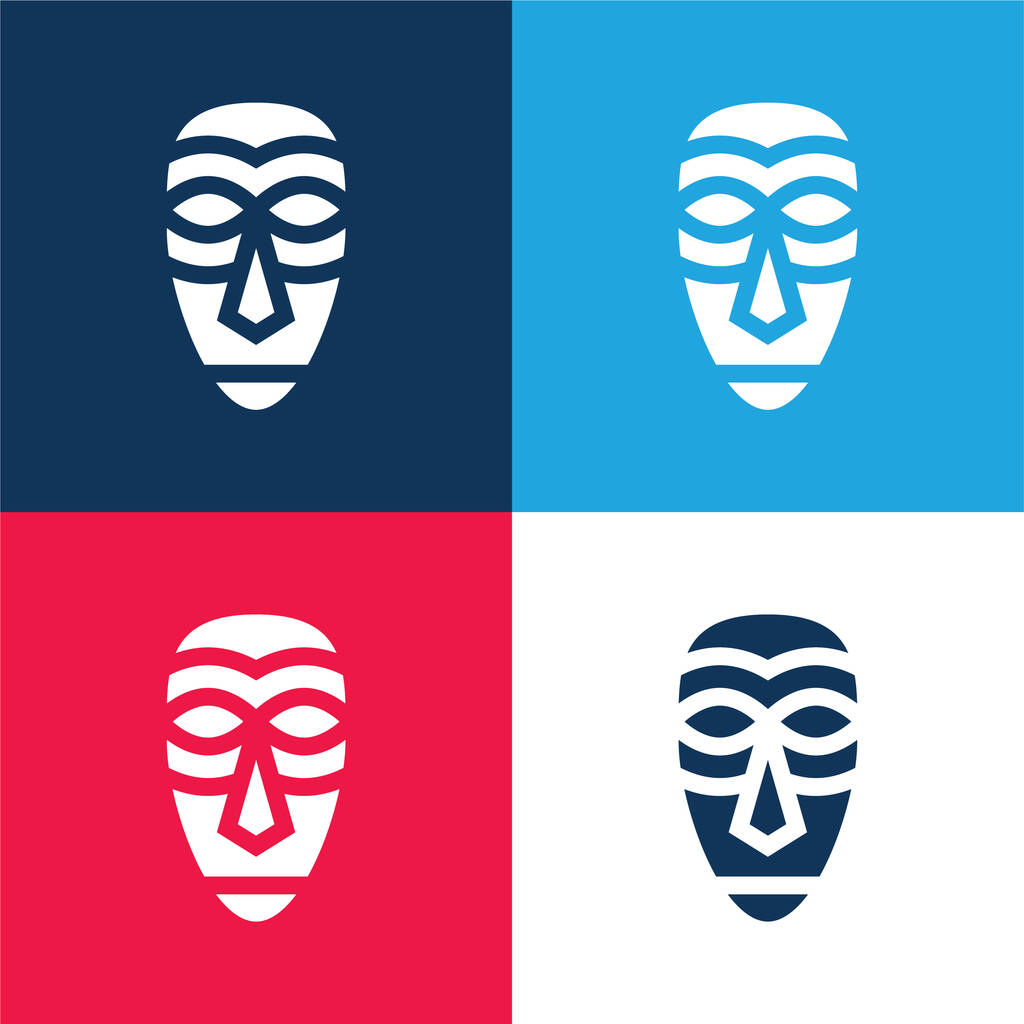 Máscara Africano azul e vermelho quatro cores conjunto de ícones mínimos - Vetor, Imagem