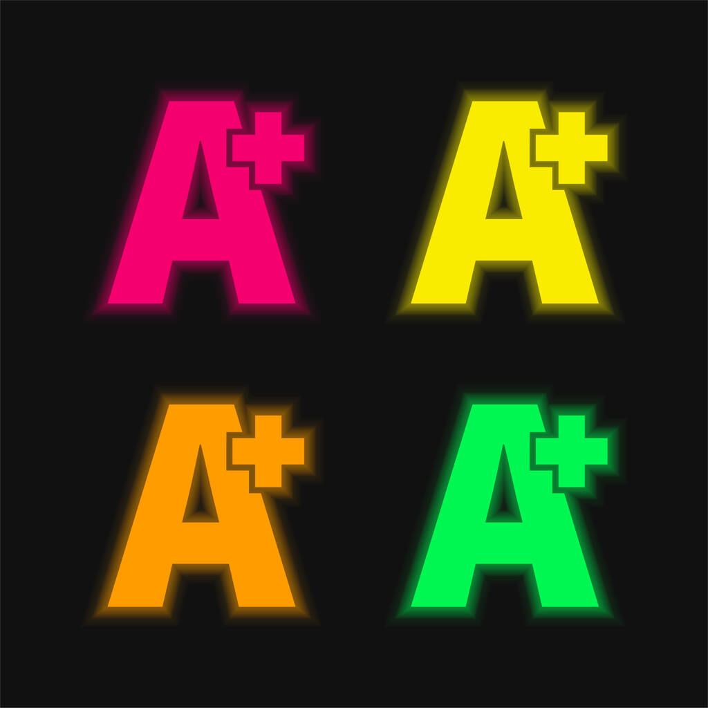 Bir + Sembolü dört renk parlayan neon vektör simgesi - Vektör, Görsel