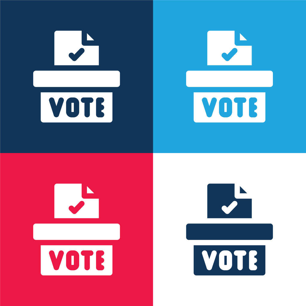 Ящик для голосования синий и красный четыре цвета минимальный набор значков - Вектор,изображение