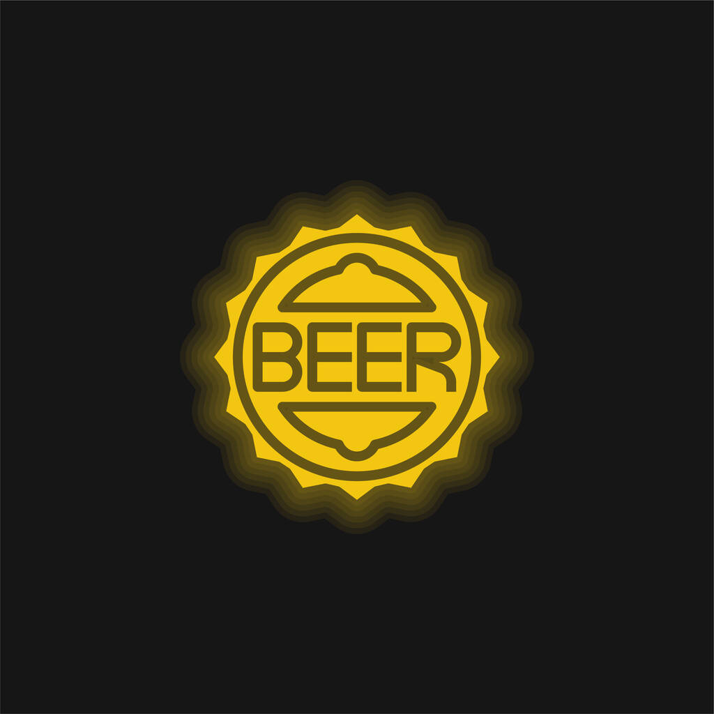 ボトルキャップ黄色の輝くネオンアイコン - ベクター画像