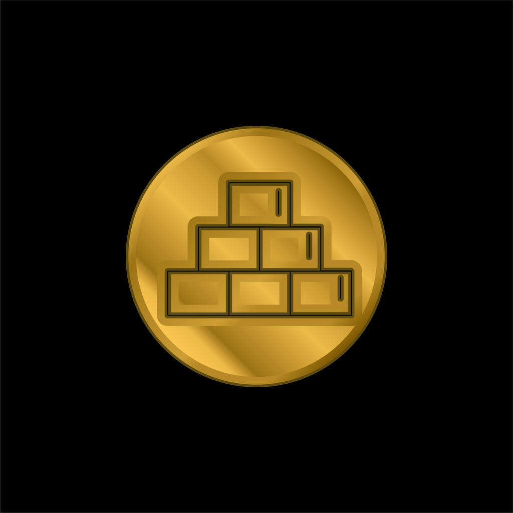 A Çemberi içinde altın kaplama metalik simge veya logo vektörü içerisindeki tuğla ana hatları simgesi - Vektör, Görsel