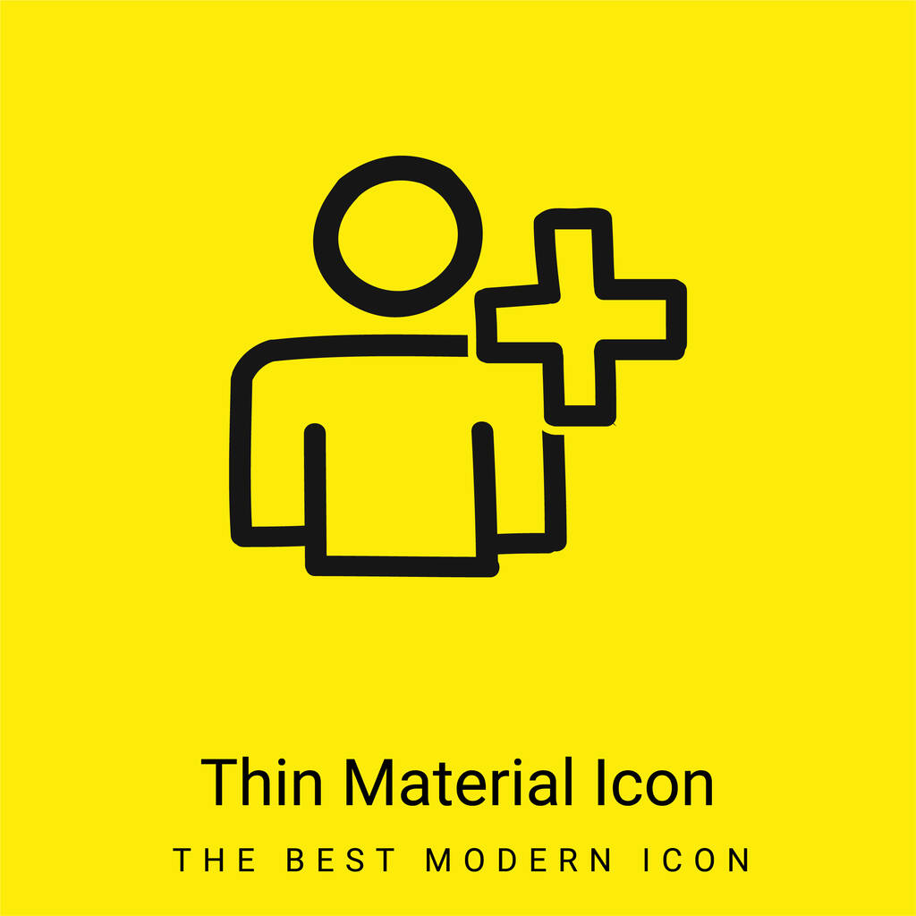 Añadir usuario dibujado a mano contorno mínimo icono de material amarillo brillante - Vector, imagen