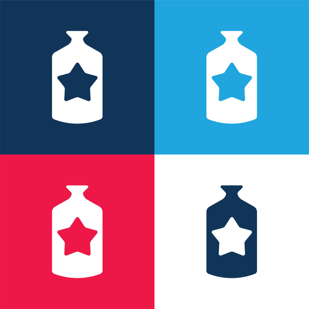 Butelka niebieski i czerwony zestaw czterech kolorów minimalny zestaw ikon - Wektor, obraz