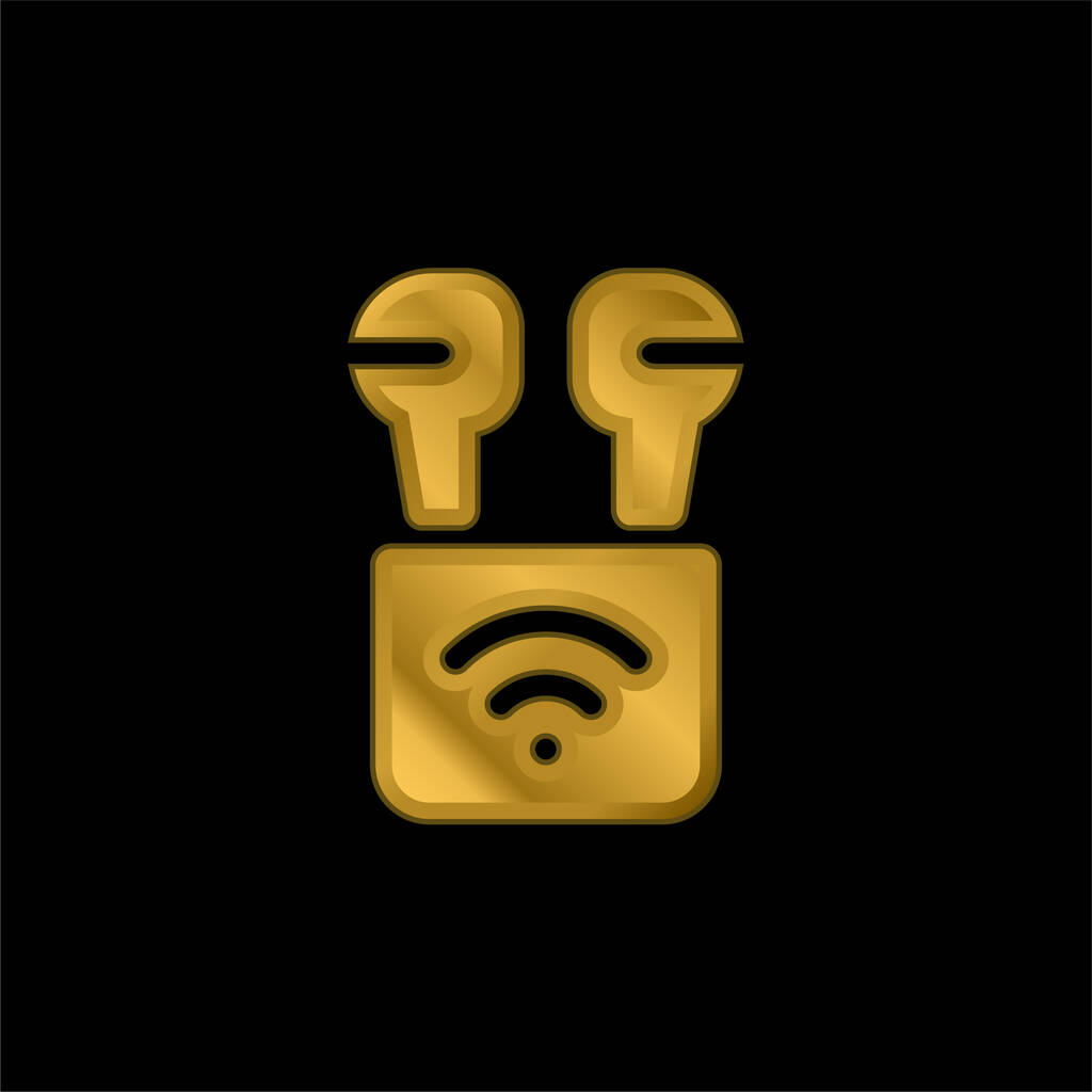 Airpods chapado en oro icono metálico o vector de logotipo - Vector, imagen