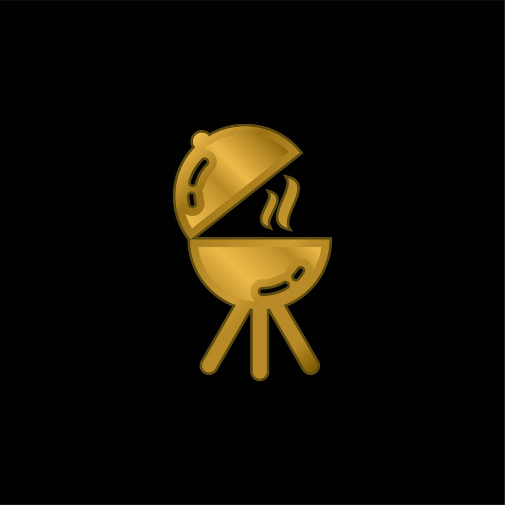 Barbacoa Icono metálico chapado en oro abierto o vector de logotipo - Vector, imagen