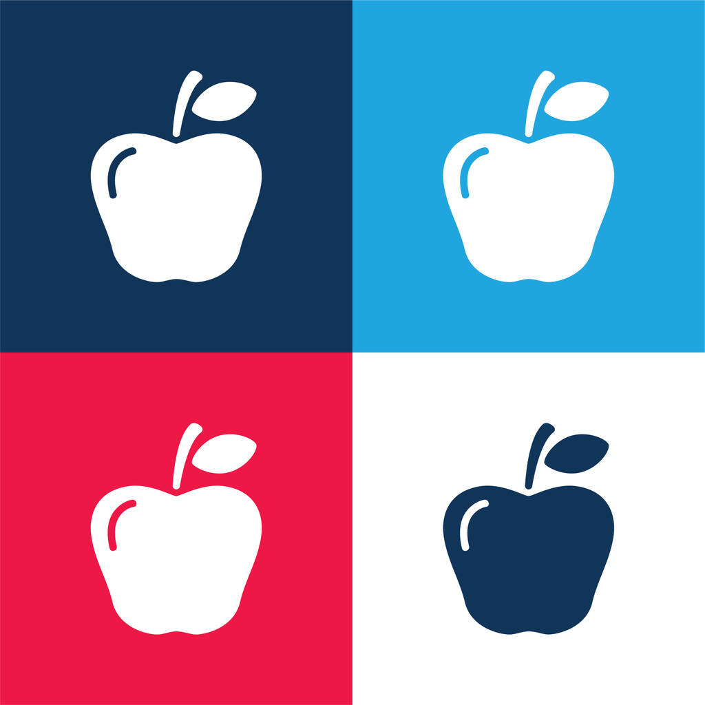 Apple Fruit niebieski i czerwony zestaw czterech kolorów minimalny zestaw ikon - Wektor, obraz