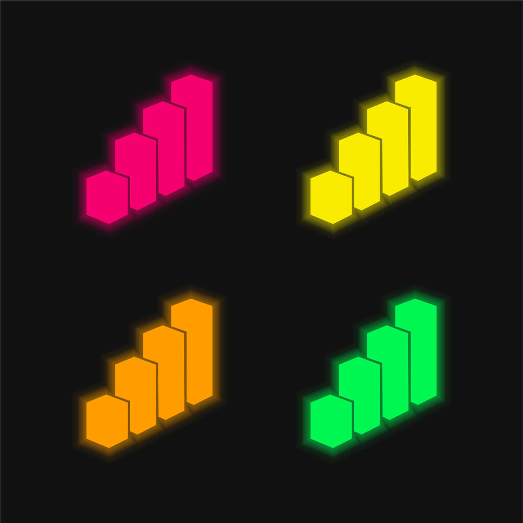 3D-Balken Grafik vier Farben leuchtenden Neon-Vektor-Symbol - Vektor, Bild