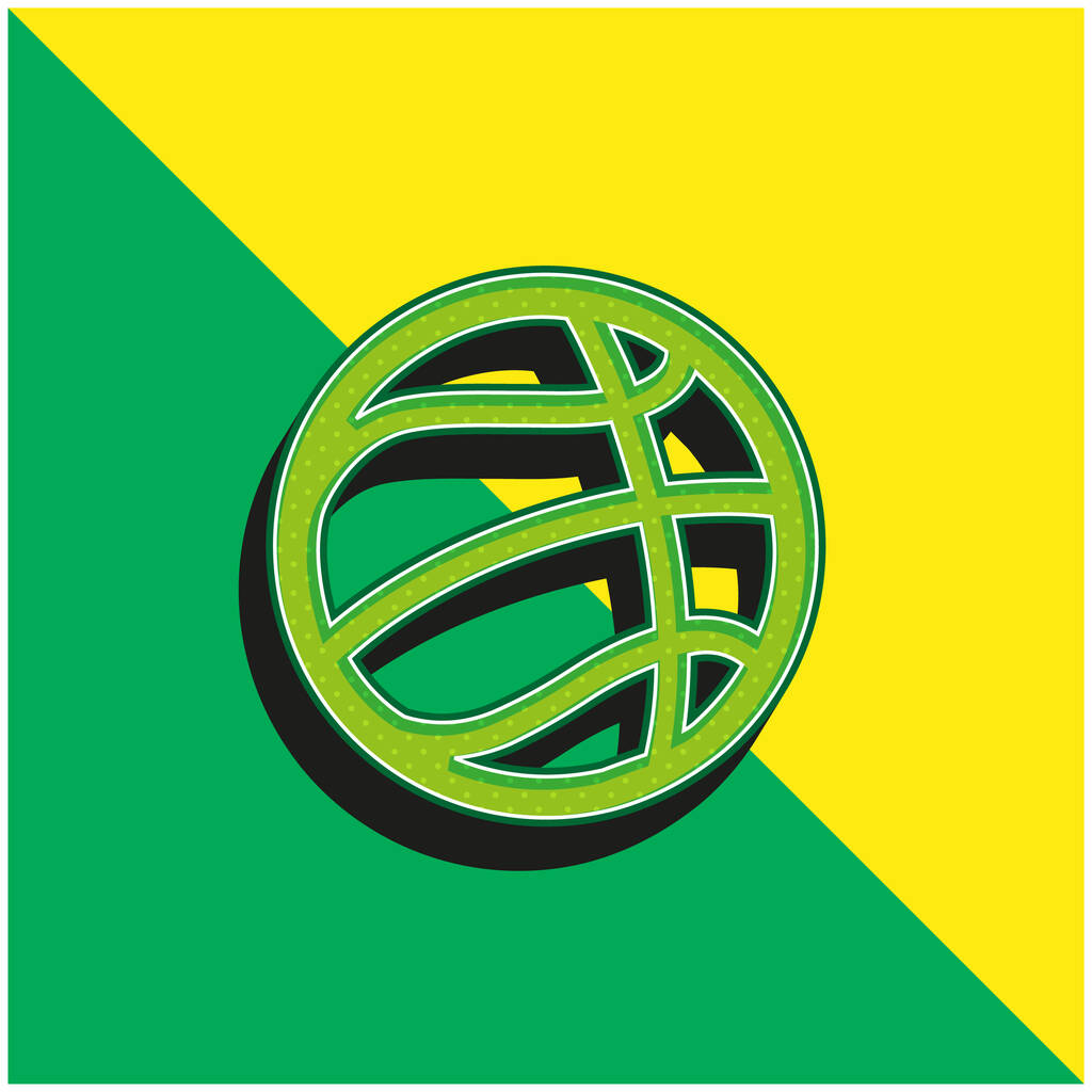 Баскетбольный мяч Зеленый и желтый современный 3D логотип векторной иконки - Вектор,изображение