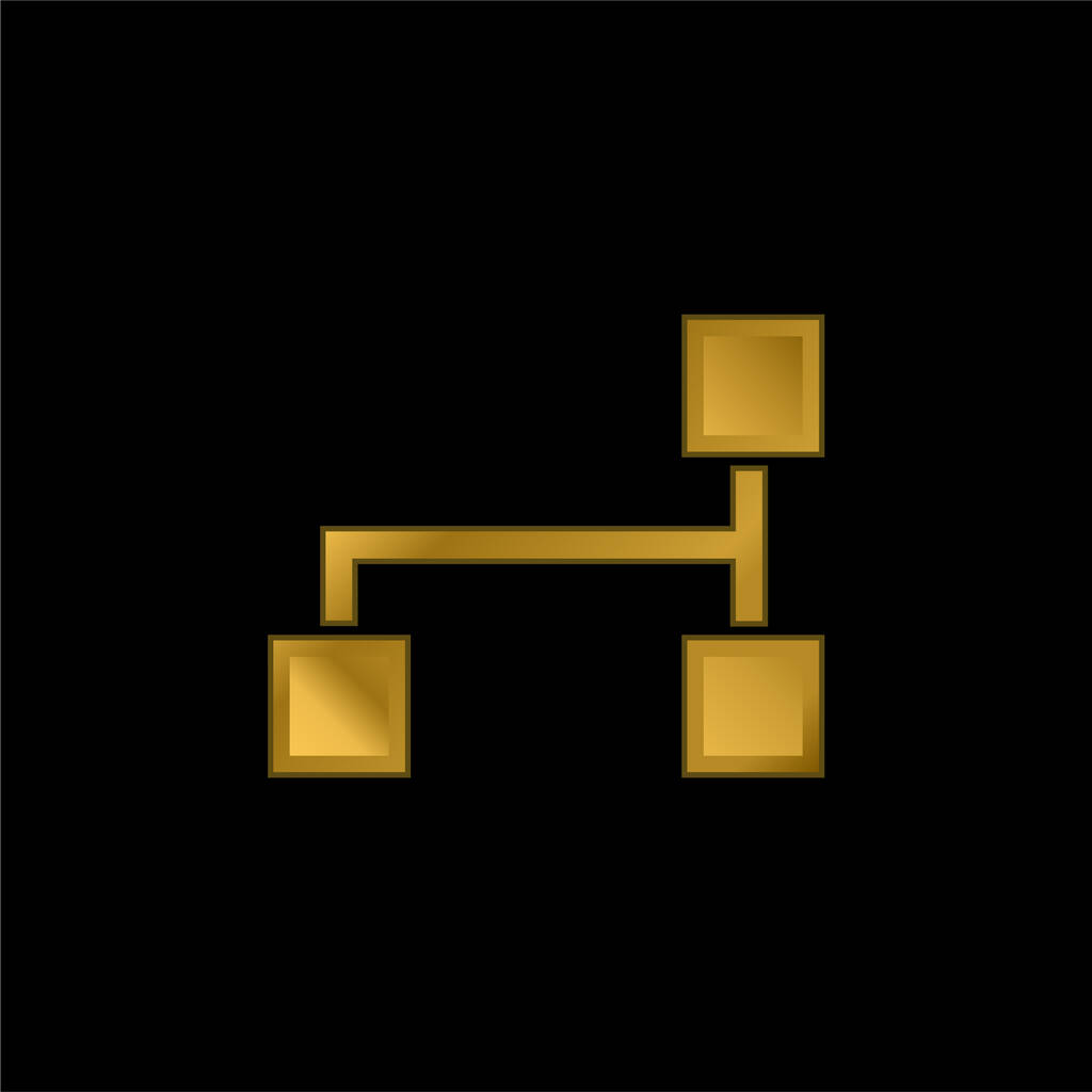 Esquema de bloques de tres cuadrados negros chapado en oro icono metálico o vector de logotipo - Vector, imagen