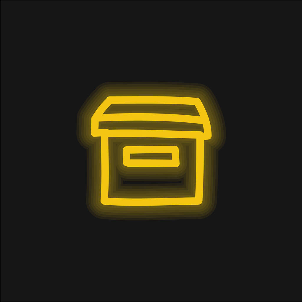 Archive Hand Drawn Box Symbol yellow glowing neon icon - Vector, Image