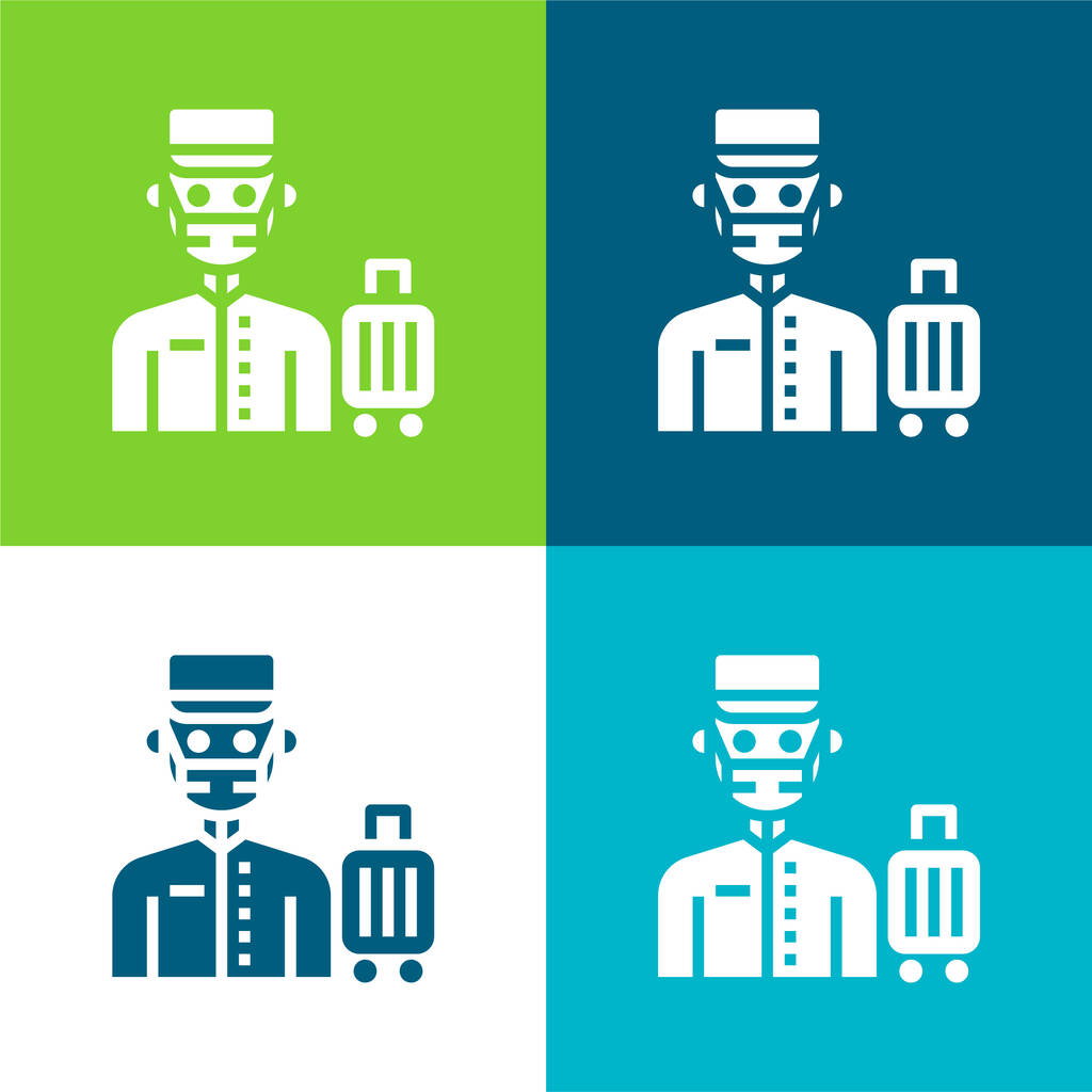 Bell Boy Flat conjunto de iconos mínimo de cuatro colores - Vector, Imagen