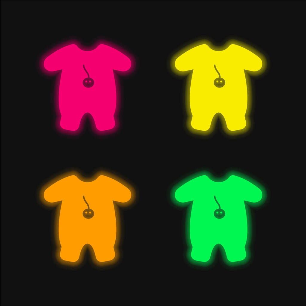 Baby Outfit con disegno del fumetto quattro colori luminosi icona vettoriale al neon - Vettoriali, immagini