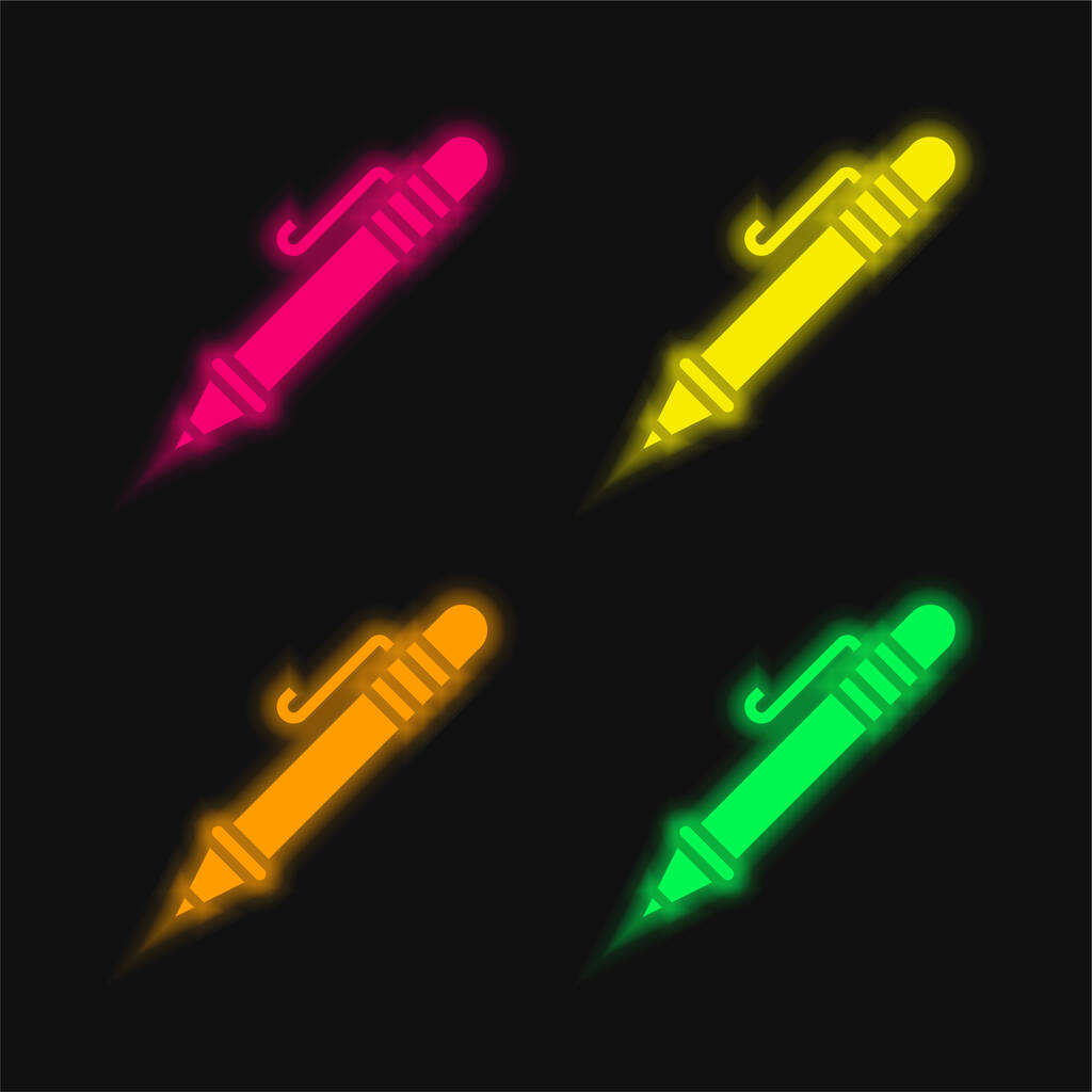 Ballpoint Pen four color glowing neon vector icon - Vector, Image