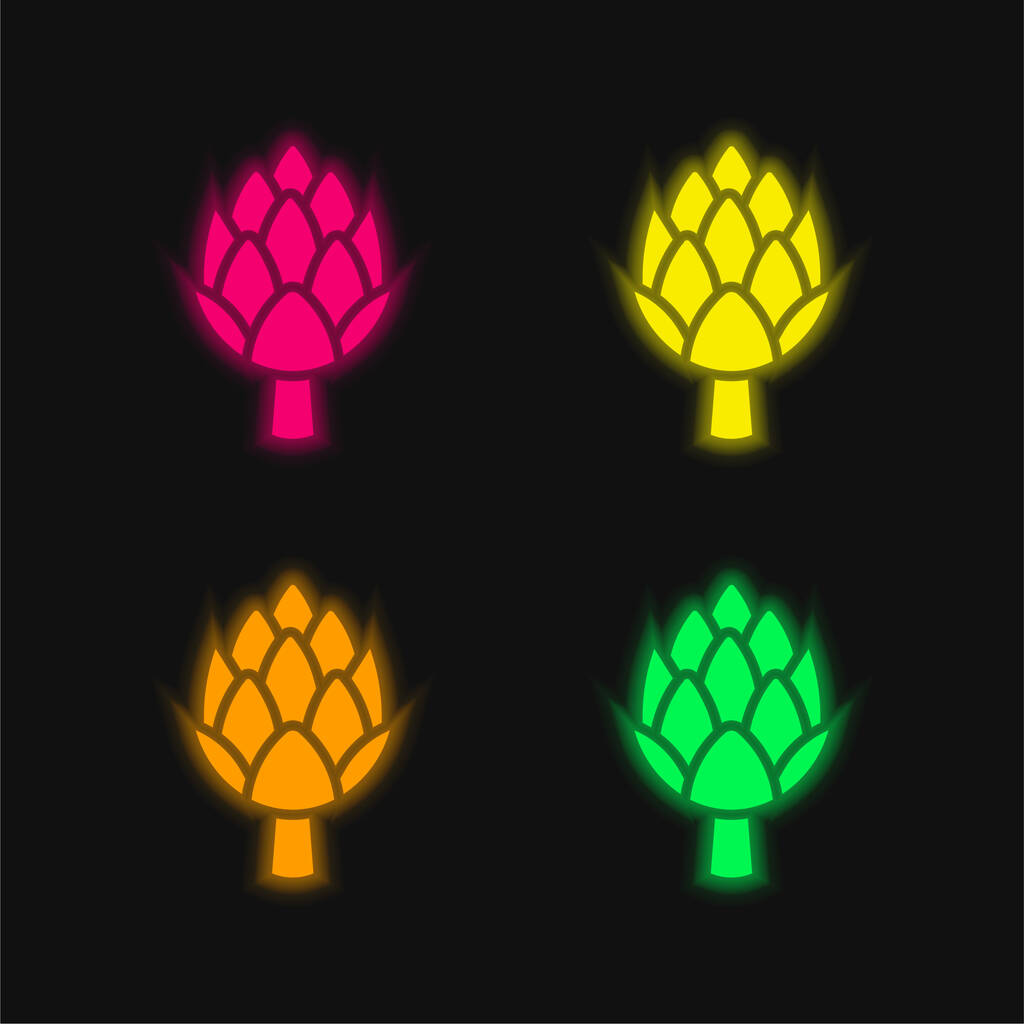 Alcachofra quatro cores brilhante ícone vetor de néon - Vetor, Imagem