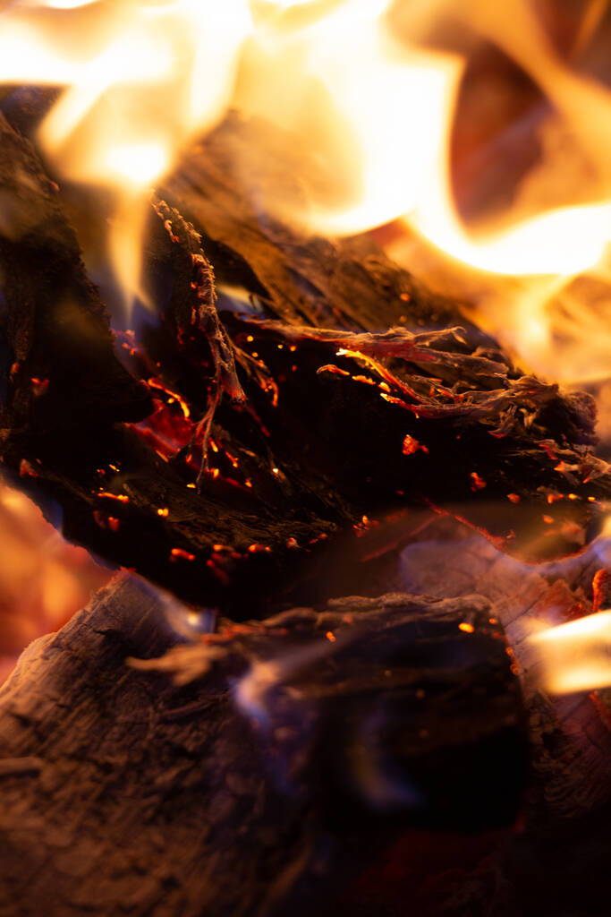 炎のたき火の垂直ショット - 写真・画像