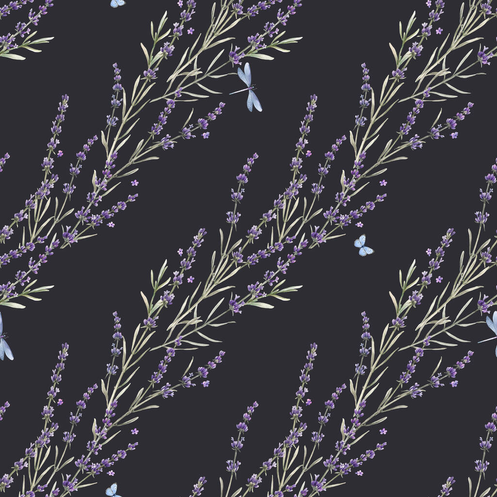 Цветочный провансальский узор с акварельными ручными цветками лаванды. Иллюстрация. - Фото, изображение