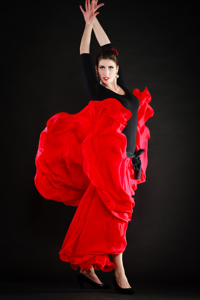 dans. İspanyol kız kırmızı etek Flâmenko Dansı - Fotoğraf, Görsel
