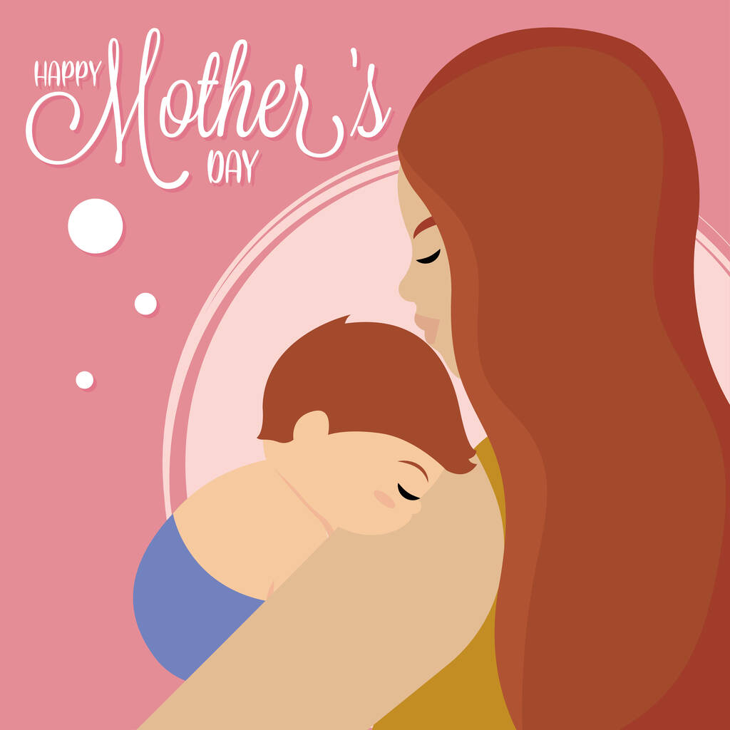 Mother carrying her son Mother day poster - Vector, Image