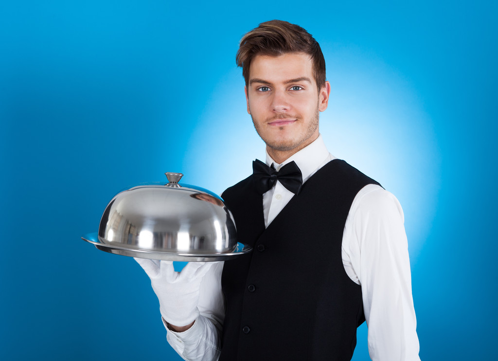 Confident Butler with Tray - Photo, Image