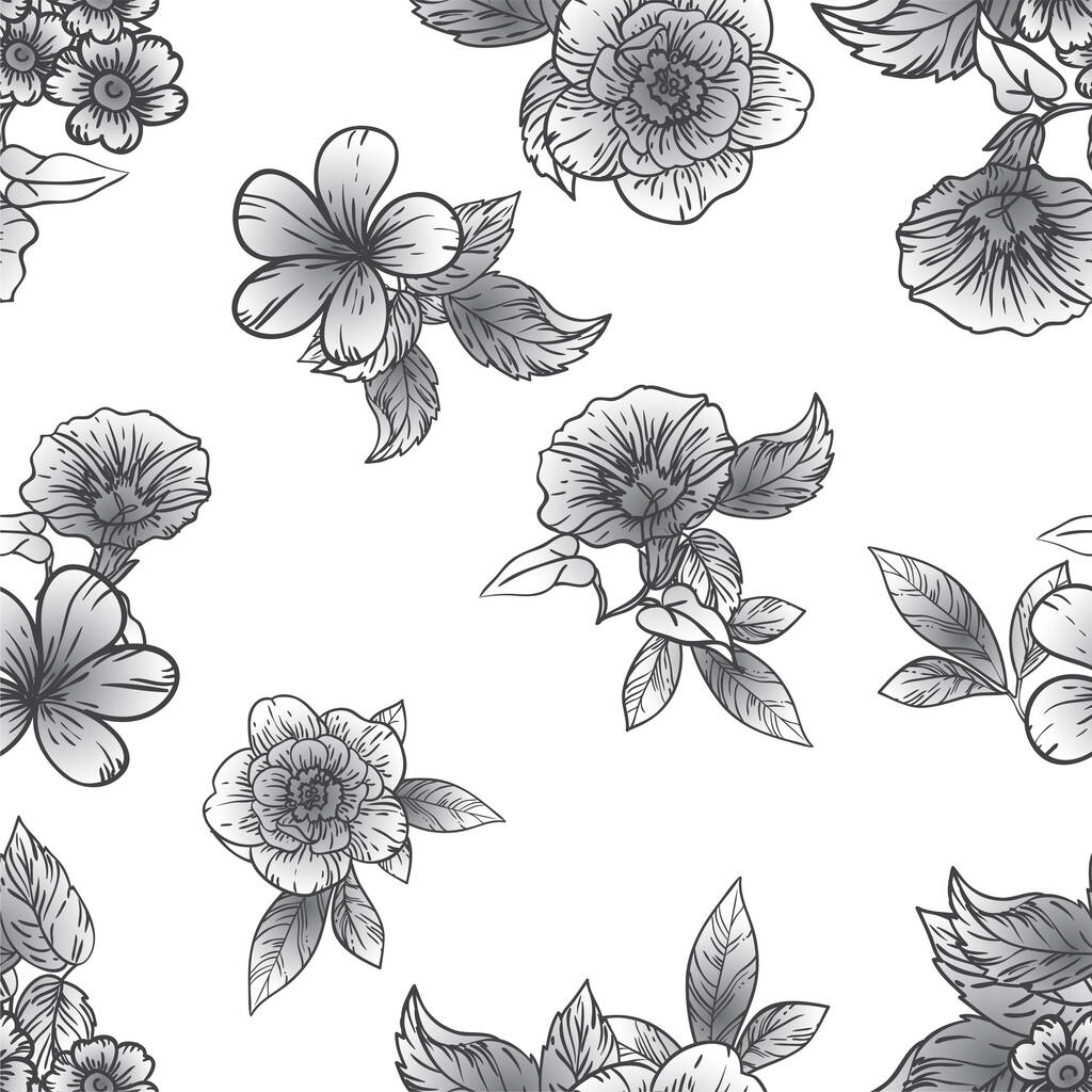 Abstrakte Eleganz nahtloser schwarz-weißer Hintergrund mit Blumen - Vektor, Bild