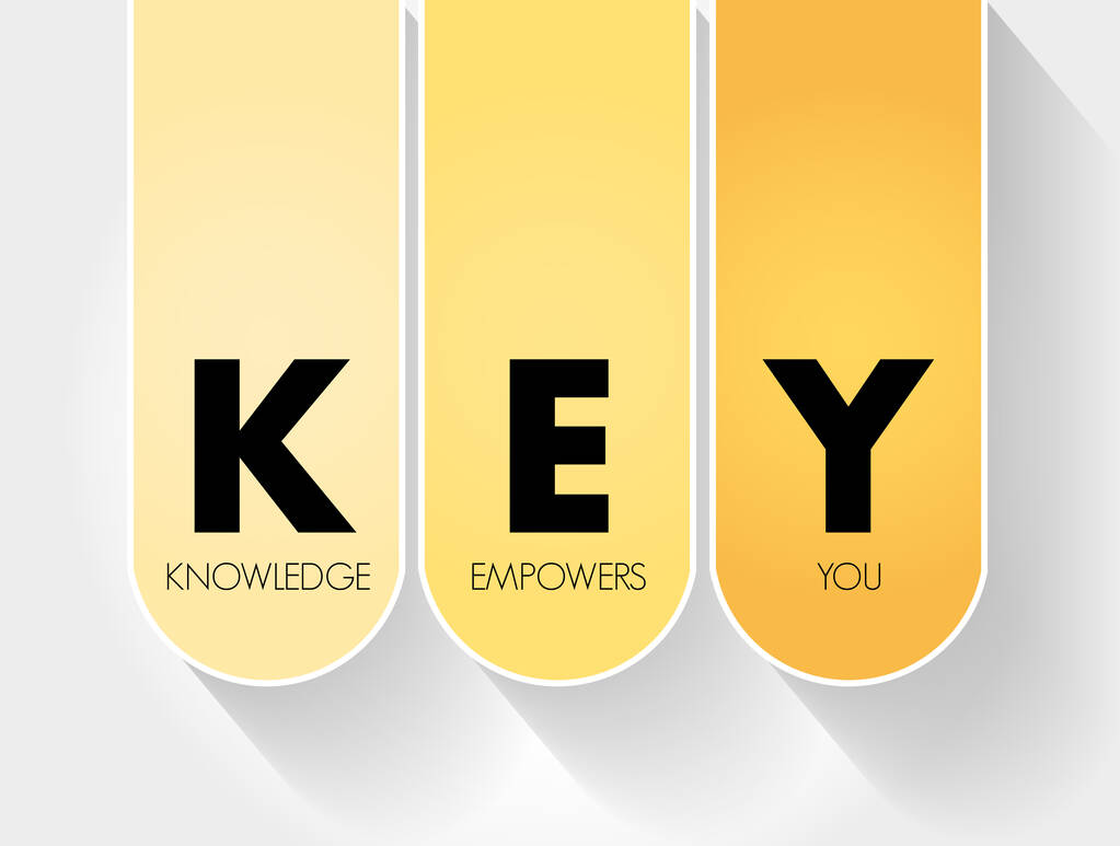 KEY - Knowledge Empowers頭字語、ビジネスコンセプトの背景 - ベクター画像