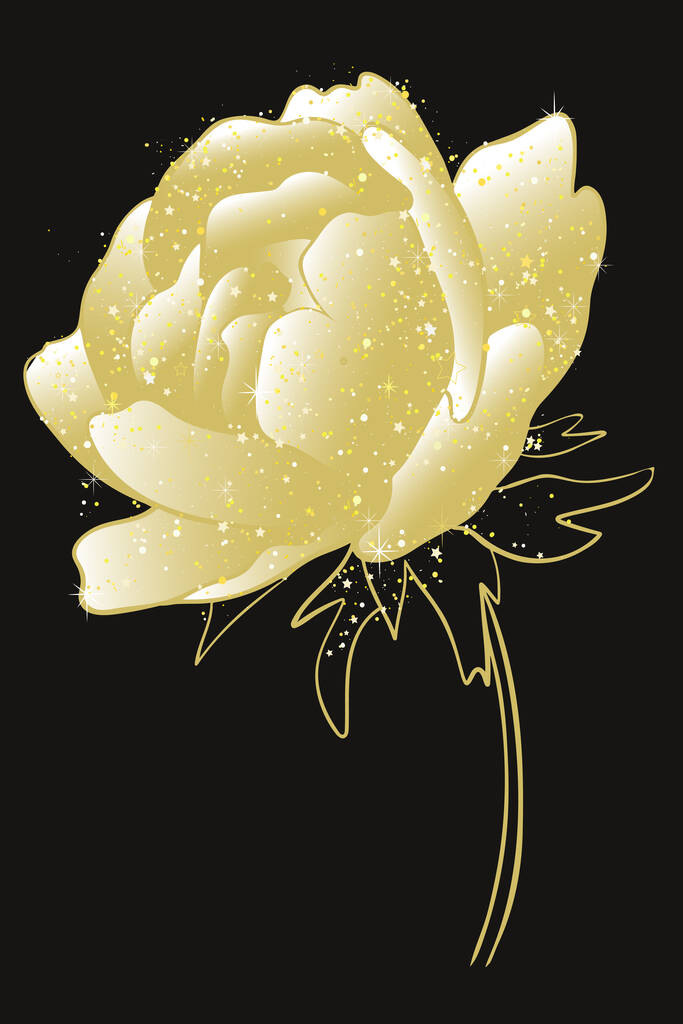 Fiore di peonia d'oro, vettore. rigoglioso fiore fiorito giardino su uno sfondo nero. - Vettoriali, immagini