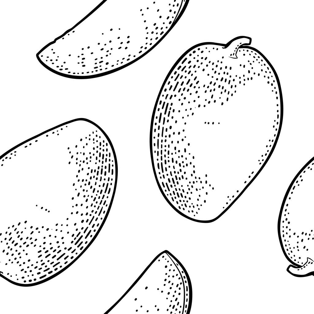 Seamless pattern fresh whole and slice mango. Isolated on white - Vektor, kép