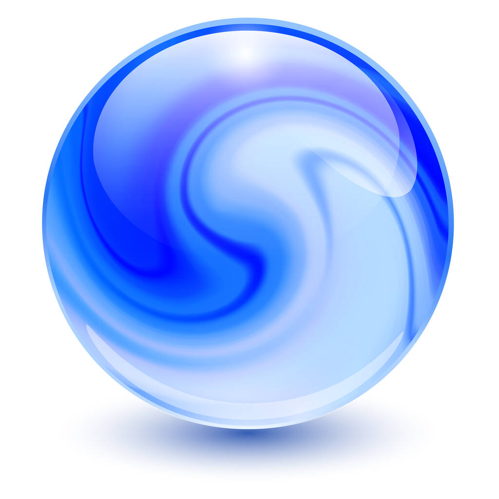 3D κρύσταλλο, γυαλί σφαίρα μπλε με αφηρημένο σχήμα σπιράλ στο εσωτερικό, ενδιαφέρουσα μπάλα μάρμαρο. - Διάνυσμα, εικόνα