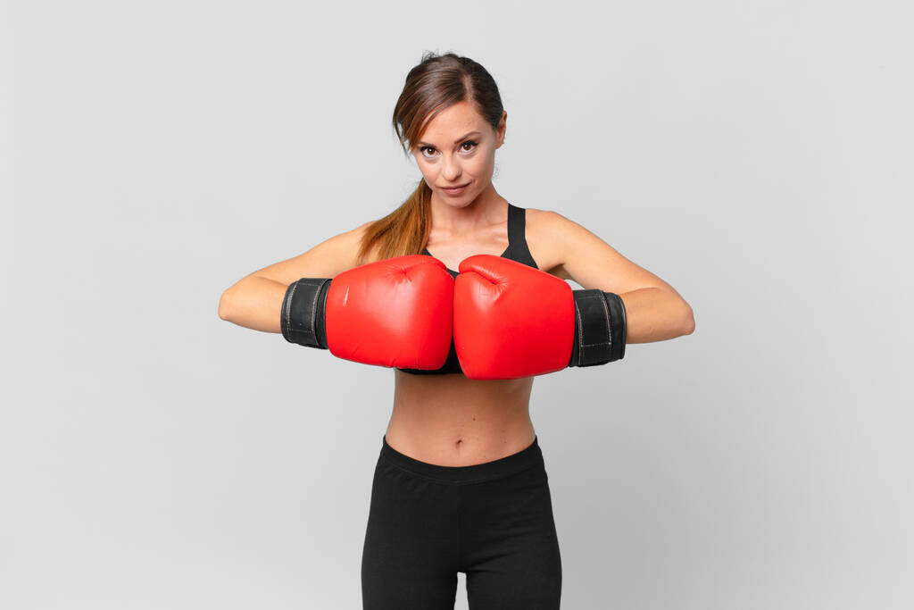 young pretty woman fitness and boxing concept - Photo, Image