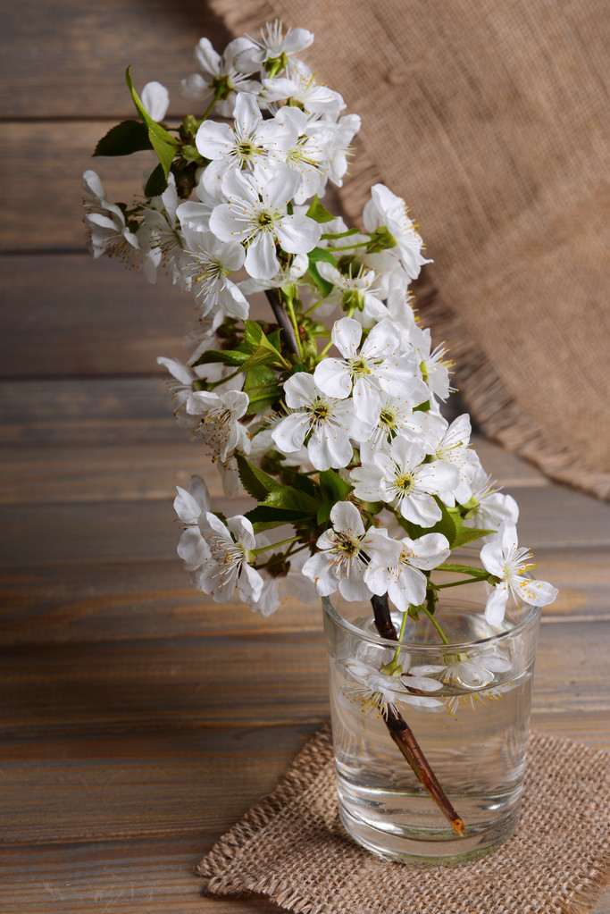 Kaunis hedelmä kukka lasi pöydällä harmaalla taustalla
 - Valokuva, kuva