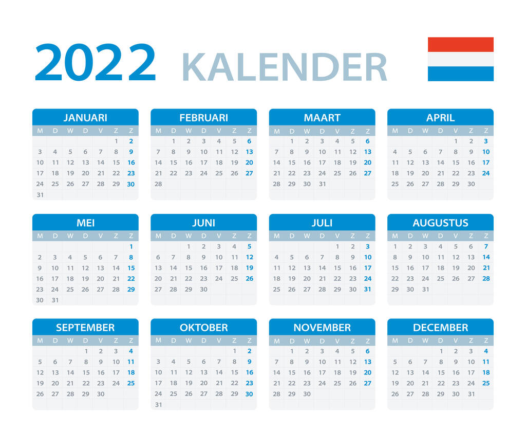 Vektori malli väri 2022 kalenteri - hollanti versio - Vektori, kuva