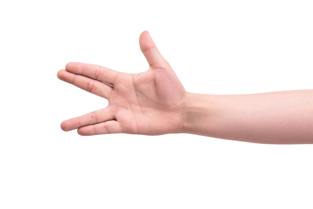 Gesty. Ręka jednej osoby pokazuje pięć palców. - Zdjęcie, obraz