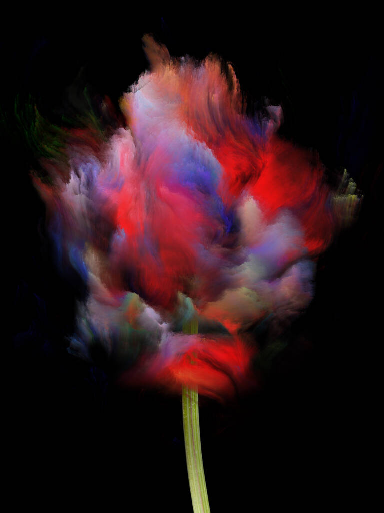 Flores da série de cores. Rosas de tinta fractal sobre preto sobre tema de alegria, criatividade e arte. - Foto, Imagem