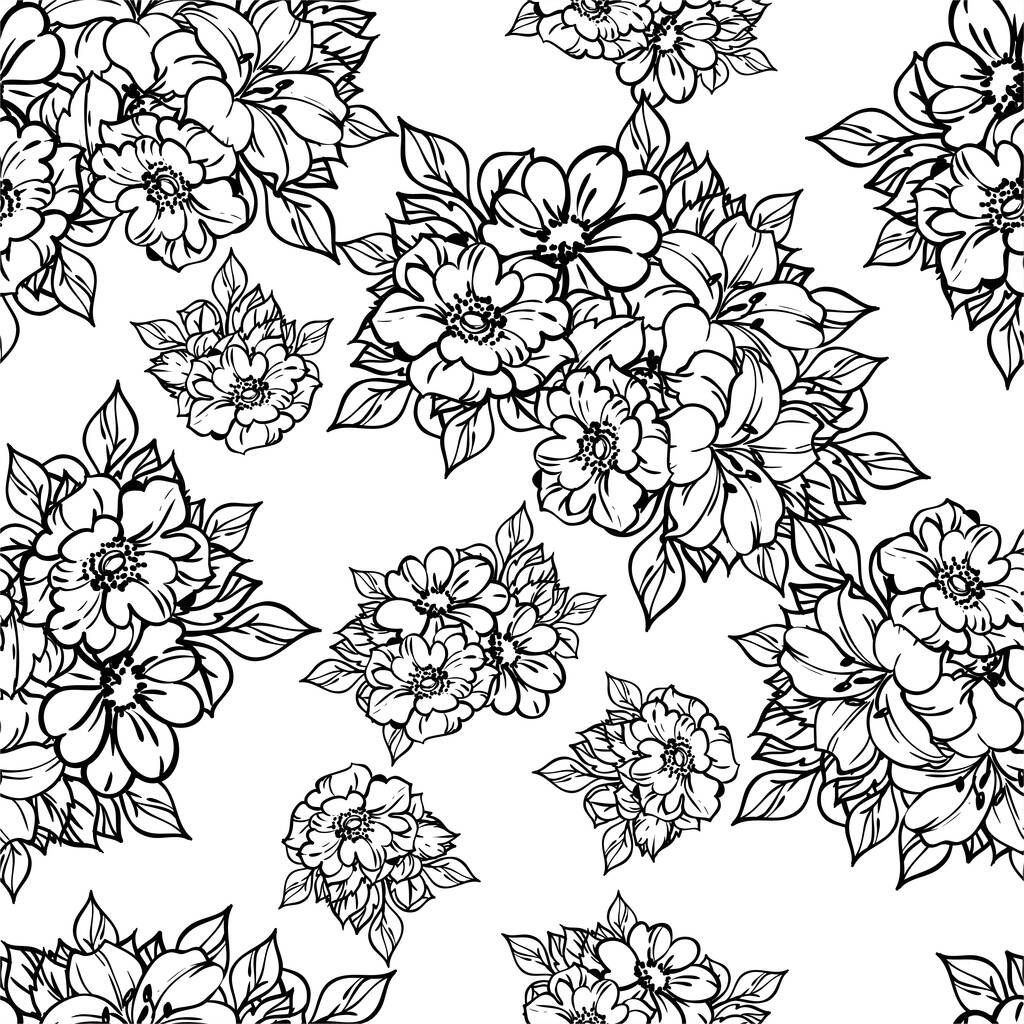 patrón inconsútil floral monocromo con flores, elementos de diseño para tarjetas - Vector, imagen