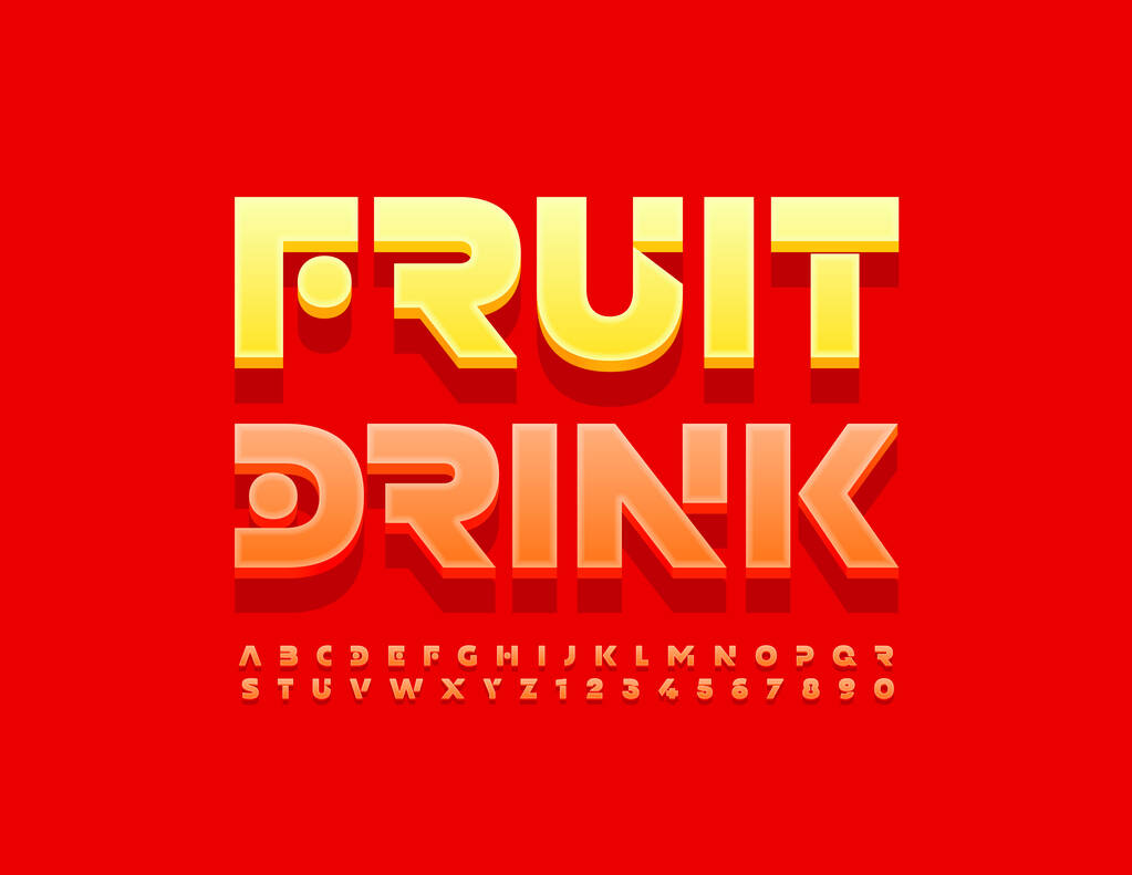 Logo wektorowe owocowy napój. Kolorowe czcionki. Modny zestaw liter i liczb alfabetu - Wektor, obraz