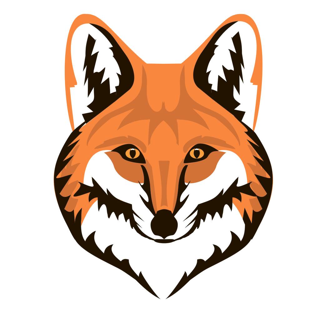 Fuchsmaske, Maulkorbvektor, Raubtier, Fuchs-Logo, Tierzeichnung, Aufkleber mit einem Bild eines Fuchses, Kopf eines Raubtiers, rote Ohren - Vektor, Bild