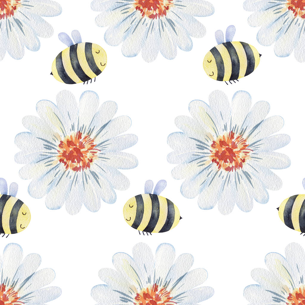 Akvarel bezešvný vzor s včelami. - Fotografie, Obrázek
