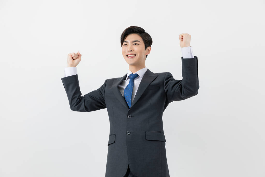 smiling young Asian handsome employee man, achieved, success concept - Fotó, kép