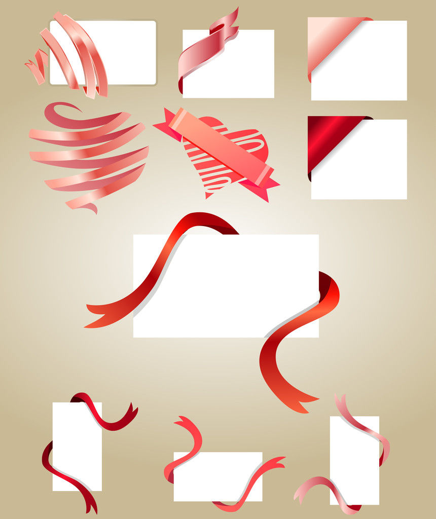 Blank white cards with red ribbons - Vector, Image